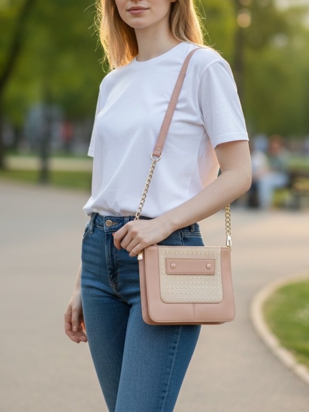 Neutral Pink / Tan Crossbody Bag for Women - Stylish Everyday Shoulder Purse